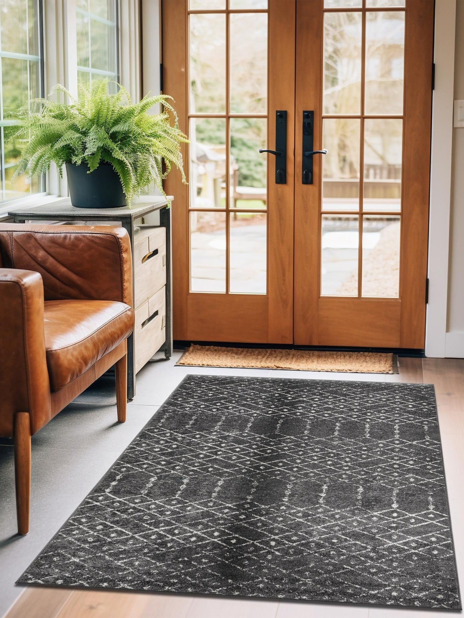 Charcoal Gray 10' x 14' Paxon Trellis Rectangle Area Rug Geometric Durable Stain Resistant Easy Clean Carpet for Modern Interior Home Decor for Sale at Rug Engine