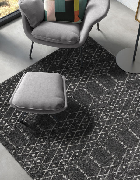 Charcoal Gray 5' 3 x 8' Paxon Trellis Rectangle Area Rug Geometric Durable Stain Resistant Easy Clean Carpet for Modern Interior Home Decor for Sale at Rug Engine