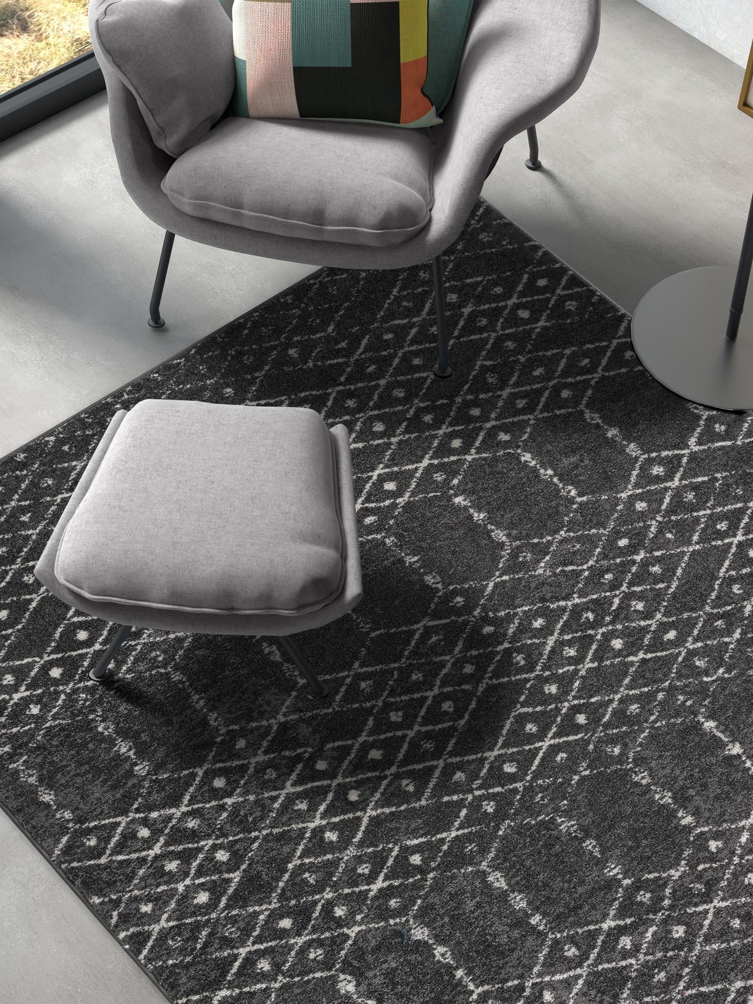 Charcoal Gray 10' x 14' Paxon Trellis Rectangle Area Rug Geometric Durable Stain Resistant Easy Clean Carpet for Modern Interior Home Decor for Sale at Rug Engine