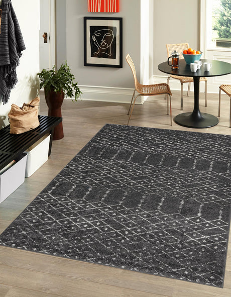 Charcoal Gray 5' 3 x 8' Paxon Trellis Rectangle Area Rug Geometric Durable Stain Resistant Easy Clean Carpet for Modern Interior Home Decor for Sale at Rug Engine