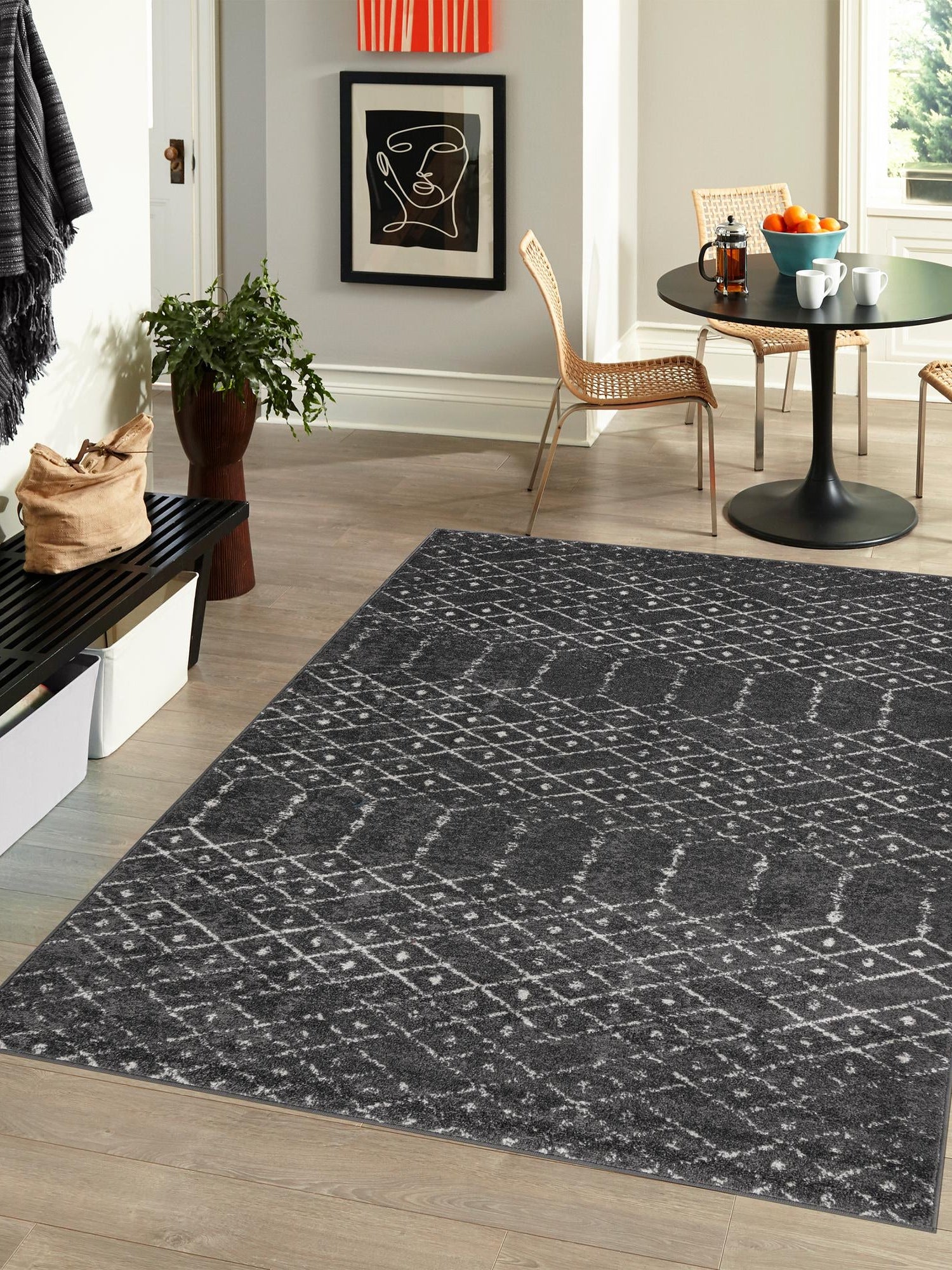 Charcoal Gray 6' x 9' Paxon Trellis Rectangle Area Rug Geometric Durable Stain Resistant Easy Clean Carpet for Modern Interior Home Decor for Sale at Rug Engine