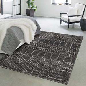 Charcoal Gray 5' 3 x 8' Paxon Trellis Rectangle Area Rug Geometric Durable Stain Resistant Easy Clean Carpet for Modern Interior Home Decor for Sale at Rug Engine