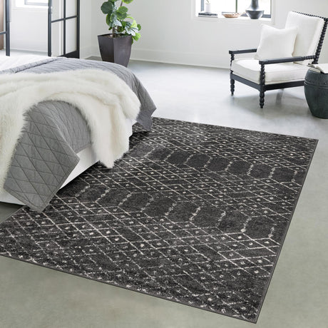 Charcoal Gray 5' 3 x 8' Paxon Trellis Rectangle Area Rug Geometric Durable Stain Resistant Easy Clean Carpet for Modern Interior Home Decor for Sale at Rug Engine