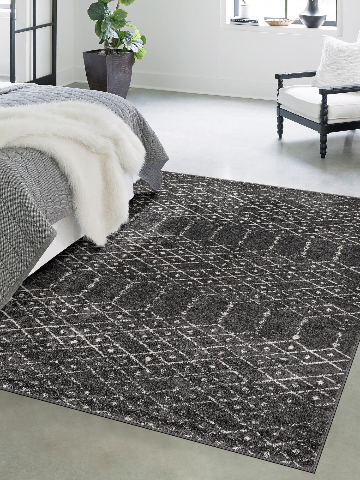 Charcoal Gray 10' x 14' Paxon Trellis Rectangle Area Rug Geometric Durable Stain Resistant Easy Clean Carpet for Modern Interior Home Decor for Sale at Rug Engine