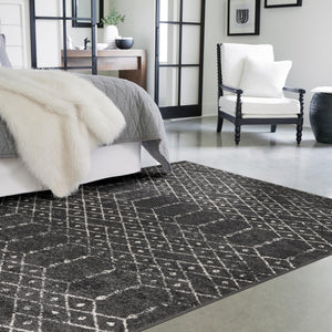 Charcoal Gray 5' 3 x 8' Paxon Trellis Rectangle Area Rug Geometric Durable Stain Resistant Easy Clean Carpet for Modern Interior Home Decor for Sale at Rug Engine