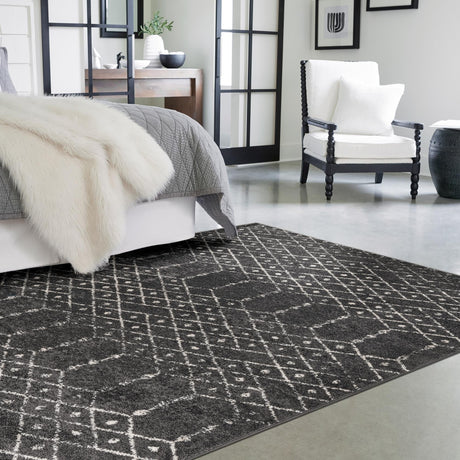 Charcoal Gray 5' 3 x 8' Paxon Trellis Rectangle Area Rug Geometric Durable Stain Resistant Easy Clean Carpet for Modern Interior Home Decor for Sale at Rug Engine
