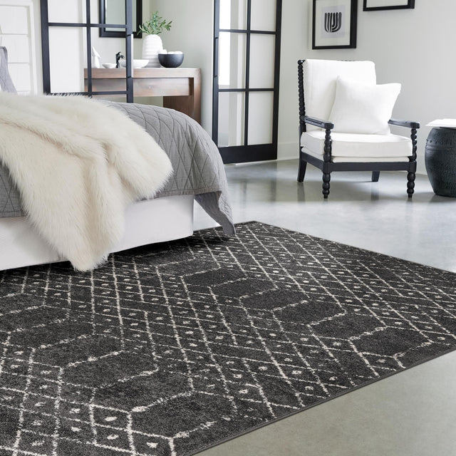 Charcoal Gray 5' 3 x 8' Paxon Trellis Rectangle Area Rug Geometric Durable Stain Resistant Easy Clean Carpet for Modern Interior Home Decor for Sale at Rug Engine