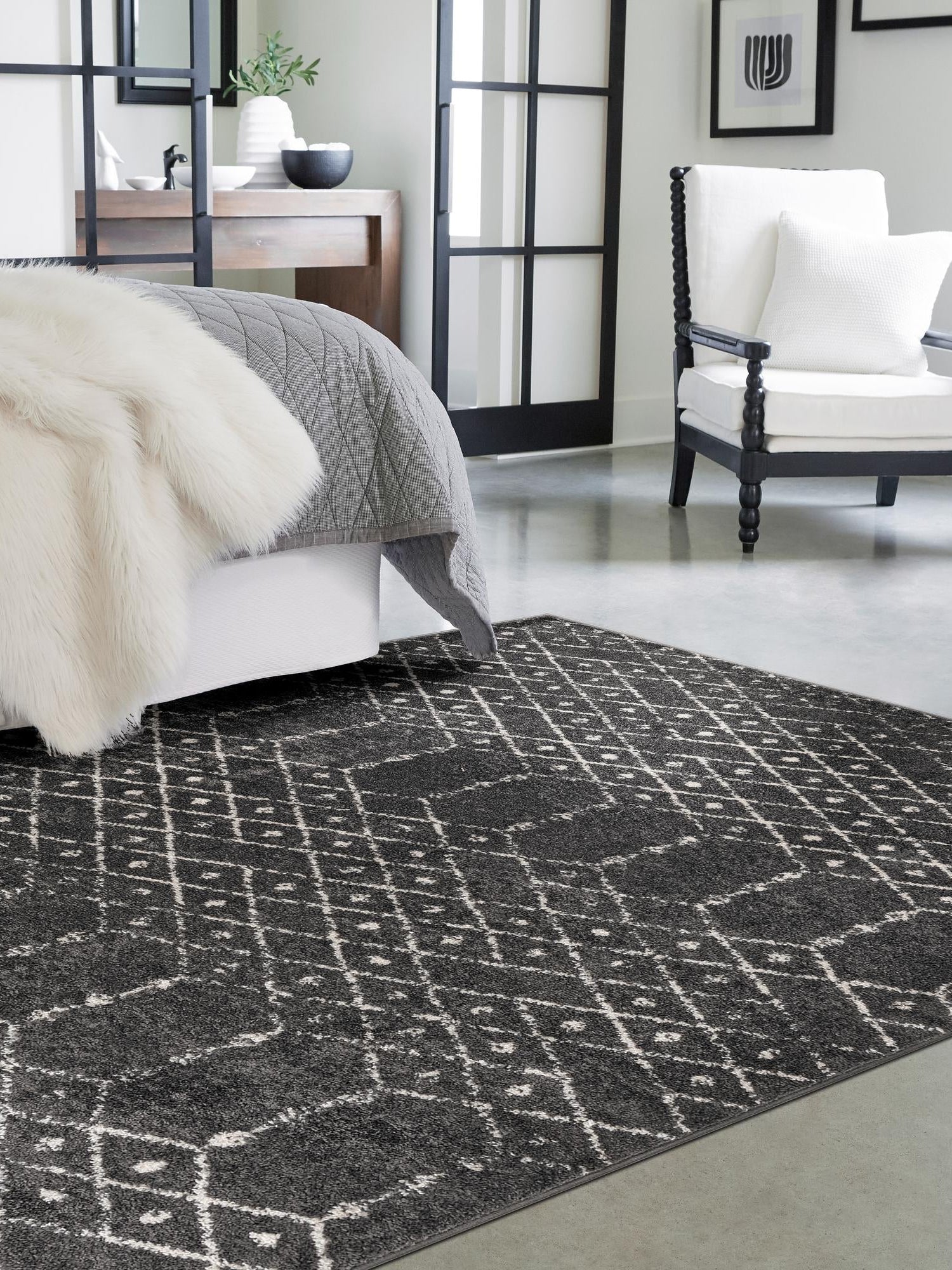Charcoal Gray 10' x 14' Paxon Trellis Rectangle Area Rug Geometric Durable Stain Resistant Easy Clean Carpet for Modern Interior Home Decor for Sale at Rug Engine