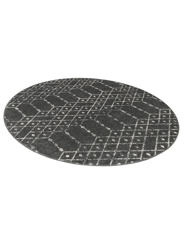 Charcoal Gray 7' 10 x 7' 10 Paxon Trellis Round Area Rug Geometric Durable Stain Resistant Easy Clean Carpet for Modern Interior Home Decor for Sale at Rug Engine