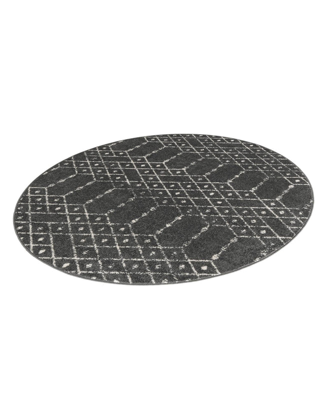 Charcoal Gray 7' 10 x 7' 10 Paxon Trellis Round Area Rug Geometric Durable Stain Resistant Easy Clean Carpet for Modern Interior Home Decor for Sale at Rug Engine