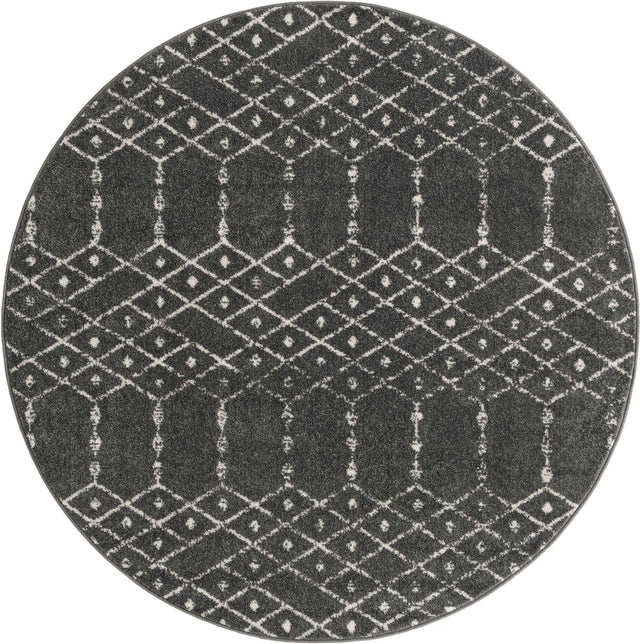 Charcoal Gray 7' 10 x 7' 10 Paxon Trellis Round Area Rug Geometric Durable Stain Resistant Easy Clean Carpet for Modern Interior Home Decor for Sale at Rug Engine