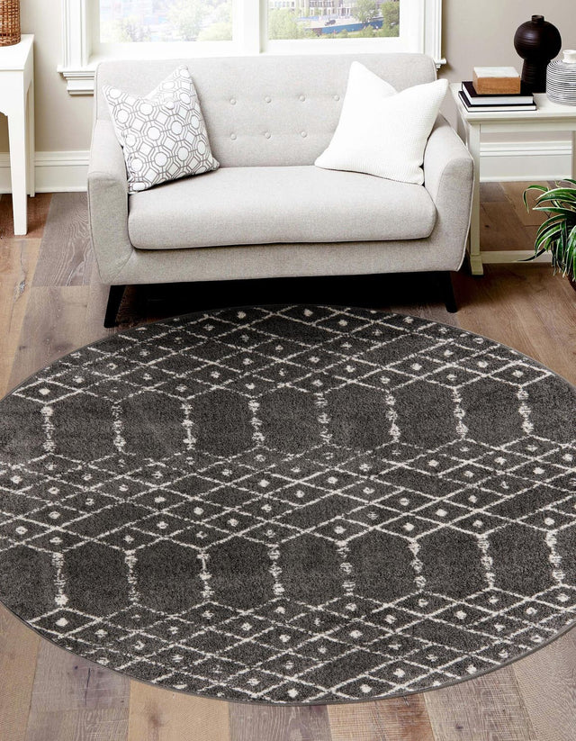 Charcoal Gray 7' 10 x 7' 10 Paxon Trellis Round Area Rug Geometric Durable Stain Resistant Easy Clean Carpet for Modern Interior Home Decor for Sale at Rug Engine