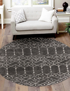 Charcoal Gray 3' x 3' Paxon Trellis Round Area Rug Geometric Durable Stain Resistant Easy Clean Carpet for Modern Interior Home Decor for Sale at Rug Engine