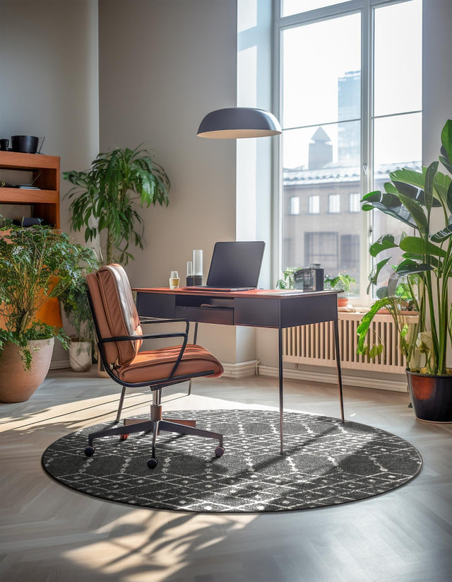 Charcoal Gray 7' 10 x 7' 10 Paxon Trellis Round Area Rug Geometric Durable Stain Resistant Easy Clean Carpet for Modern Interior Home Decor for Sale at Rug Engine
