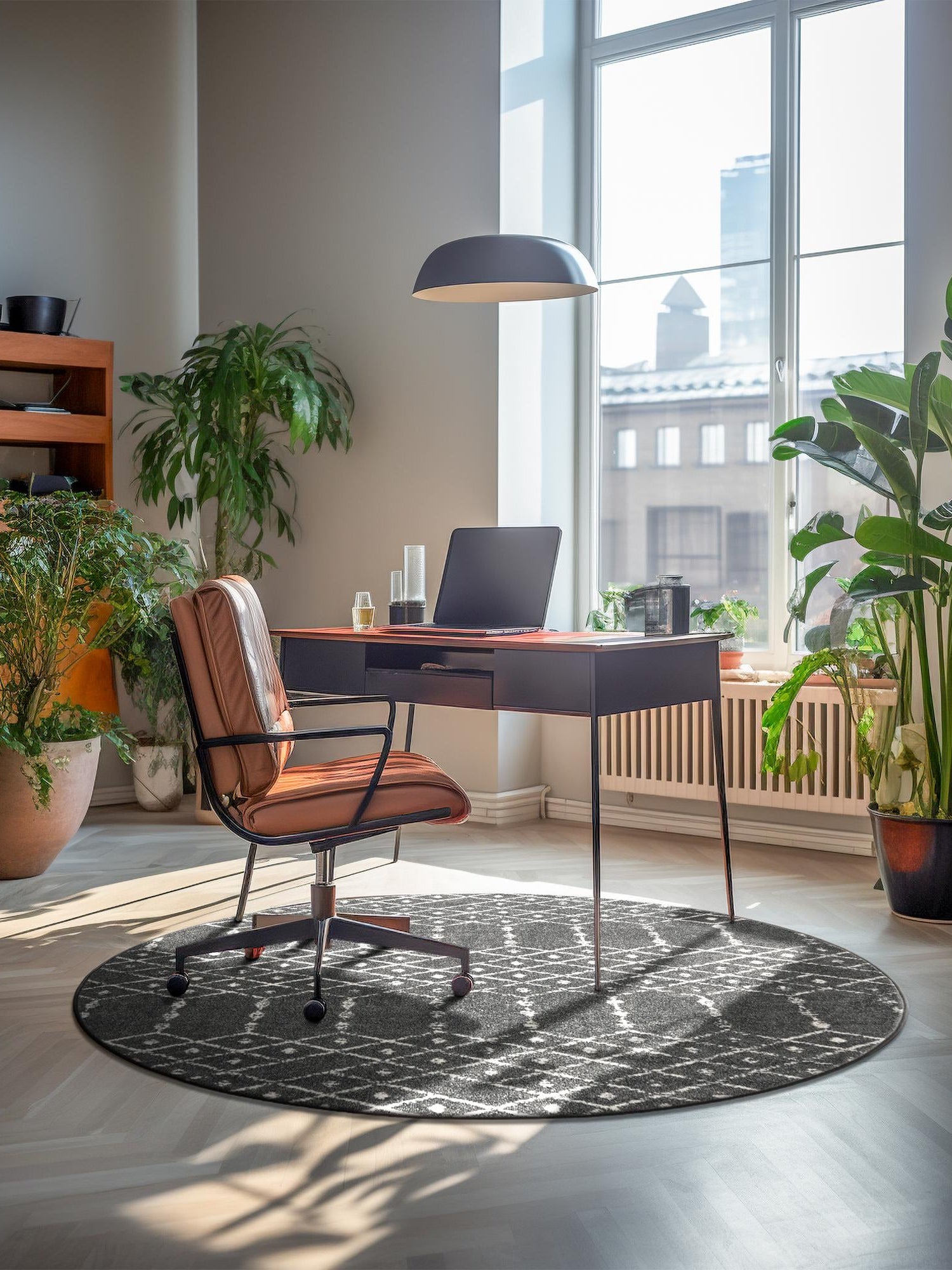 Charcoal Gray 3' x 3' Paxon Trellis Round Area Rug Geometric Durable Stain Resistant Easy Clean Carpet for Modern Interior Home Decor for Sale at Rug Engine