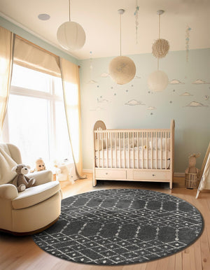 Charcoal Gray 3' x 3' Paxon Trellis Round Area Rug Geometric Durable Stain Resistant Easy Clean Carpet for Modern Interior Home Decor for Sale at Rug Engine