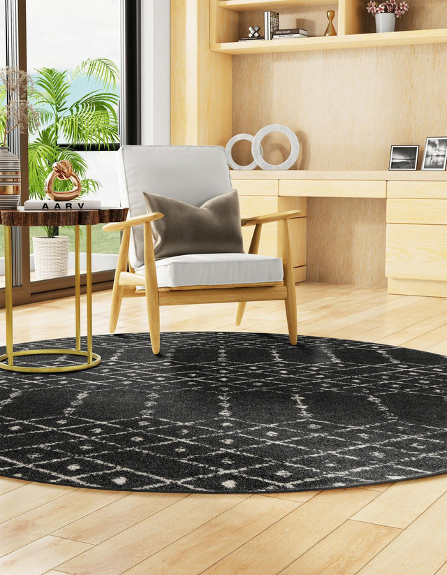 Charcoal Gray 5' 3 x 5' 3 Paxon Trellis Round Area Rug Geometric Durable Stain Resistant Easy Clean Carpet for Modern Interior Home Decor for Sale at Rug Engine