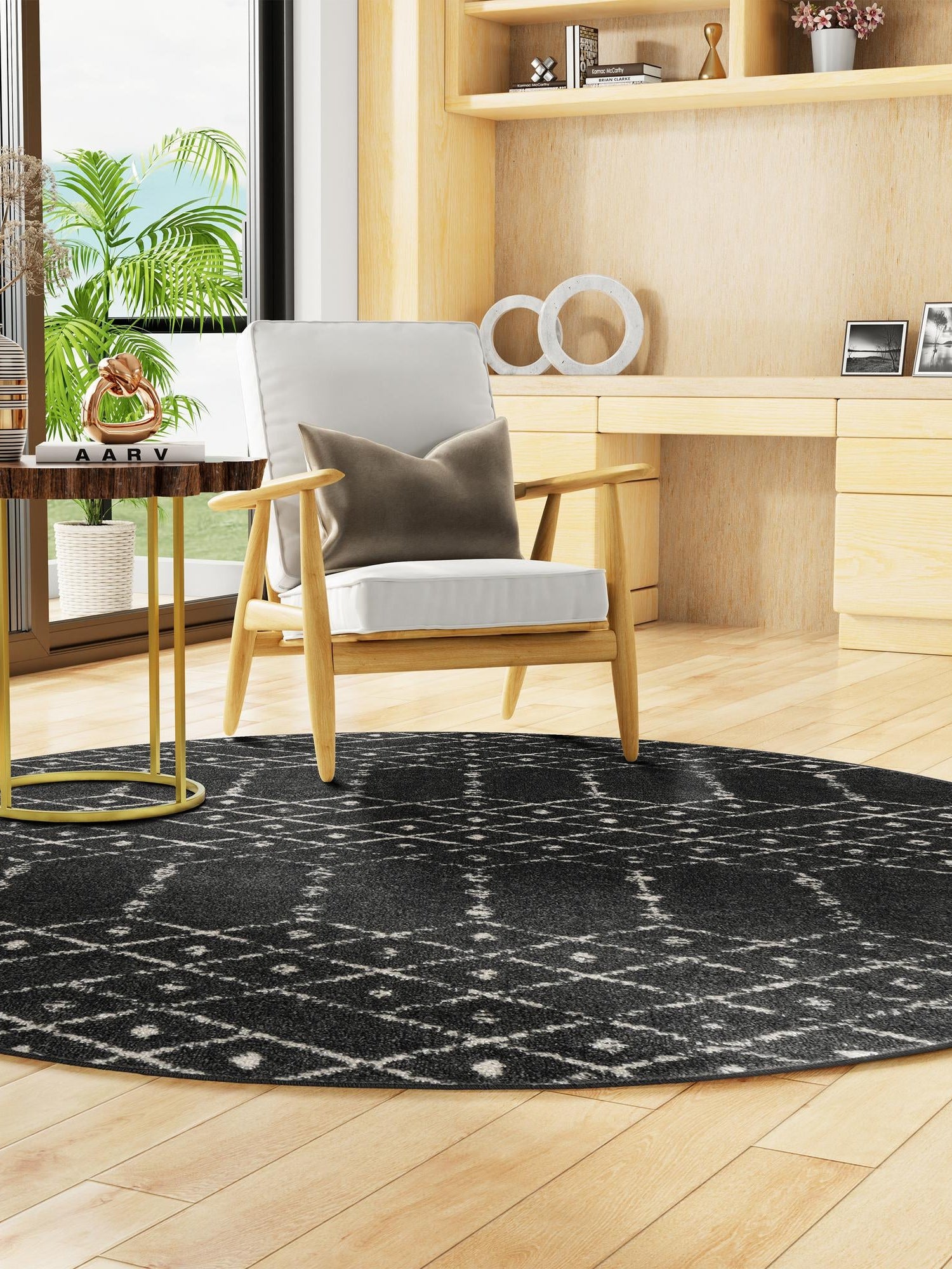 Charcoal Gray 3' x 3' Paxon Trellis Round Area Rug Geometric Durable Stain Resistant Easy Clean Carpet for Modern Interior Home Decor for Sale at Rug Engine