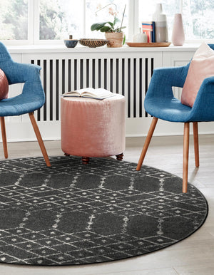 Charcoal Gray 7' 10 x 7' 10 Paxon Trellis Round Area Rug Geometric Durable Stain Resistant Easy Clean Carpet for Modern Interior Home Decor for Sale at Rug Engine