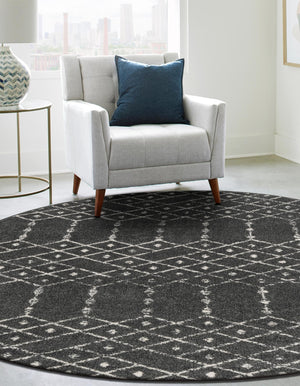 Charcoal Gray 7' 10 x 7' 10 Paxon Trellis Round Area Rug Geometric Durable Stain Resistant Easy Clean Carpet for Modern Interior Home Decor for Sale at Rug Engine