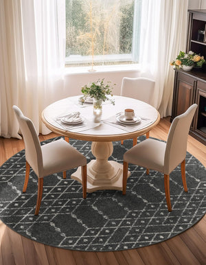Charcoal Gray 7' 10 x 7' 10 Paxon Trellis Round Area Rug Geometric Durable Stain Resistant Easy Clean Carpet for Modern Interior Home Decor for Sale at Rug Engine