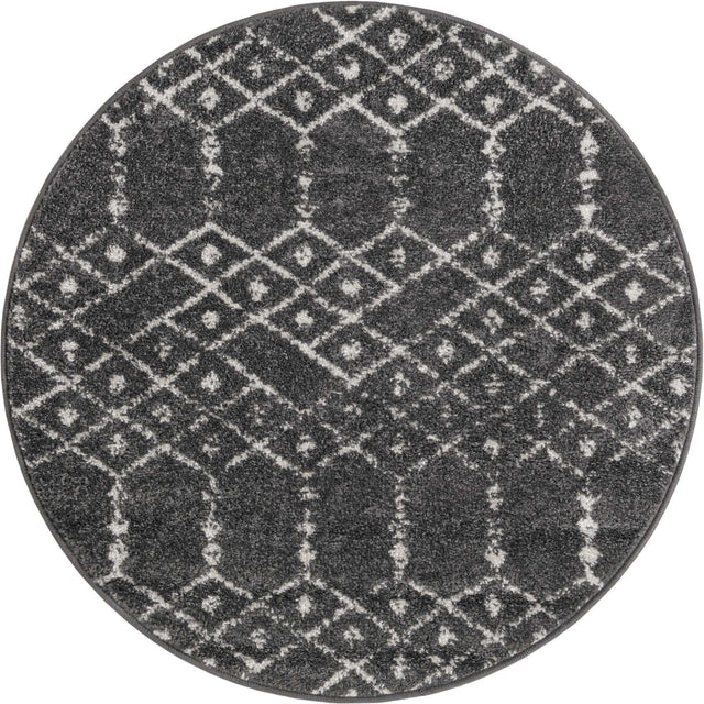 Charcoal Gray 3' x 3' Paxon Trellis Round Area Rug Geometric Durable Stain Resistant Easy Clean Carpet for Modern Interior Home Decor for Sale at Rug Engine