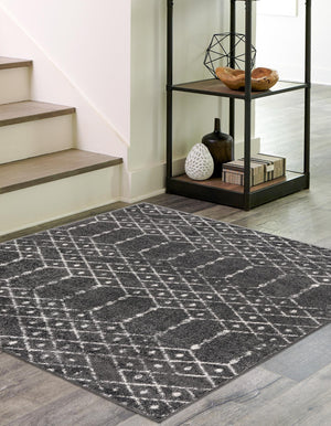 Charcoal Gray 4' x 4' Paxon Trellis Square Area Rug Geometric Durable Stain Resistant Easy Clean Carpet for Modern Interior Home Decor for Sale at Rug Engine