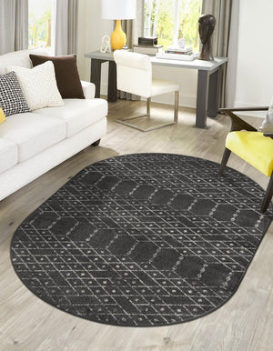 Charcoal Gray 5' 3 x 8' Paxon Trellis Oval Area Rug Geometric Durable Stain Resistant Easy Clean Carpet for Modern Interior Home Decor for Sale at Rug Engine