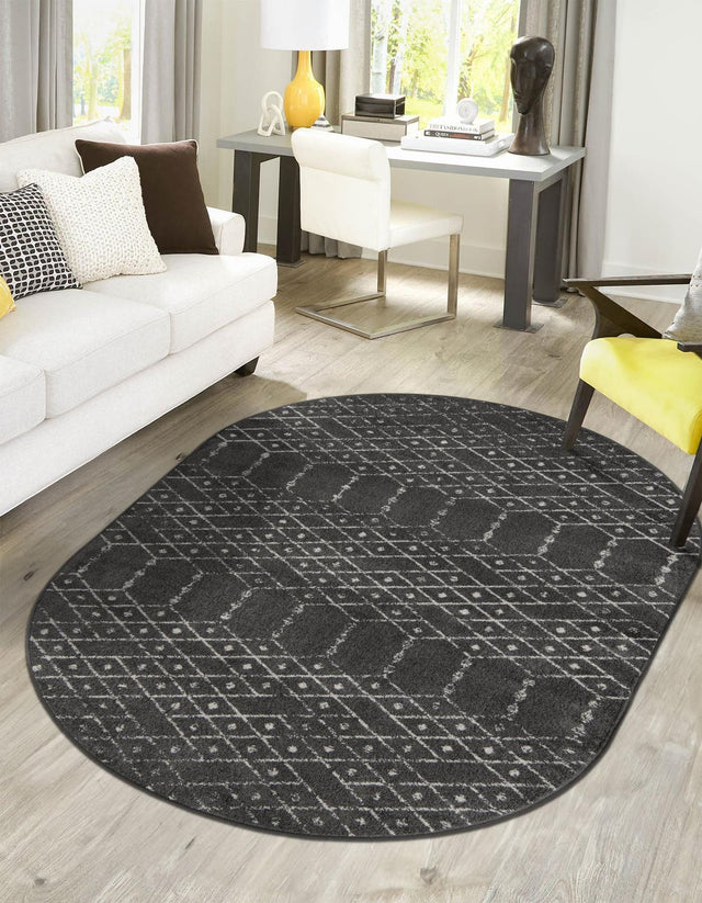 Charcoal Gray 7' 10 x 10' Paxon Trellis Oval Area Rug Geometric Durable Stain Resistant Easy Clean Carpet for Modern Interior Home Decor for Sale at Rug Engine