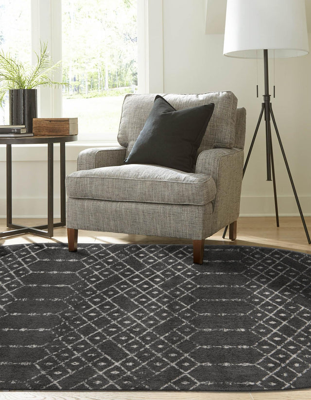 Charcoal Gray 5' 3 x 8' Paxon Trellis Oval Area Rug Geometric Durable Stain Resistant Easy Clean Carpet for Modern Interior Home Decor for Sale at Rug Engine
