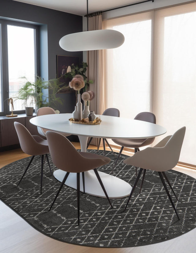 Charcoal Gray 4' x 6' Paxon Trellis Oval Area Rug Geometric Durable Stain Resistant Easy Clean Carpet for Modern Interior Home Decor for Sale at Rug Engine