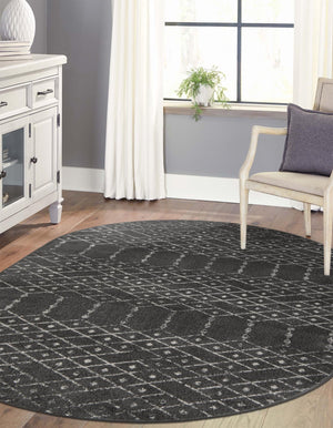 Charcoal Gray 5' 3 x 8' Paxon Trellis Oval Area Rug Geometric Durable Stain Resistant Easy Clean Carpet for Modern Interior Home Decor for Sale at Rug Engine