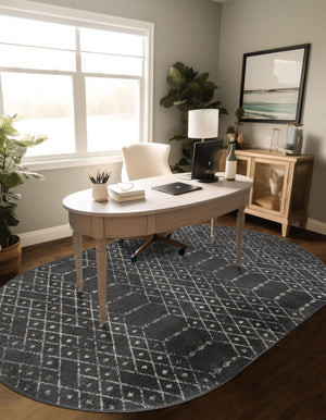 Charcoal Gray 7' 10 x 10' Paxon Trellis Oval Area Rug Geometric Durable Stain Resistant Easy Clean Carpet for Modern Interior Home Decor for Sale at Rug Engine
