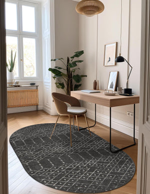 Charcoal Gray 4' x 6' Paxon Trellis Oval Area Rug Geometric Durable Stain Resistant Easy Clean Carpet for Modern Interior Home Decor for Sale at Rug Engine