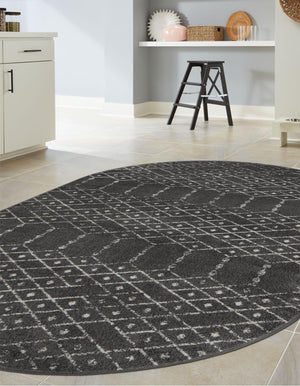 Charcoal Gray 7' 10 x 10' Paxon Trellis Oval Area Rug Geometric Durable Stain Resistant Easy Clean Carpet for Modern Interior Home Decor for Sale at Rug Engine