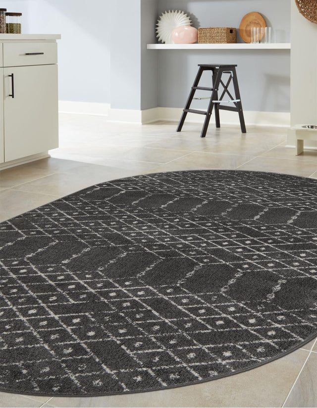Charcoal Gray 7' 10 x 10' Paxon Trellis Oval Area Rug Geometric Durable Stain Resistant Easy Clean Carpet for Modern Interior Home Decor for Sale at Rug Engine