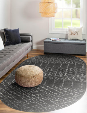 Charcoal Gray 5' 3 x 8' Paxon Trellis Oval Area Rug Geometric Durable Stain Resistant Easy Clean Carpet for Modern Interior Home Decor for Sale at Rug Engine
