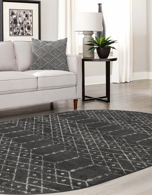 Charcoal Gray 7' 10 x 10' Paxon Trellis Oval Area Rug Geometric Durable Stain Resistant Easy Clean Carpet for Modern Interior Home Decor for Sale at Rug Engine