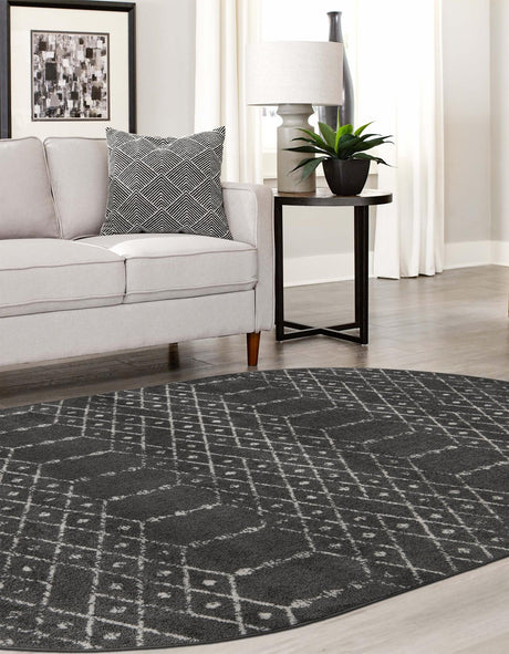 Charcoal Gray 7' 10 x 10' Paxon Trellis Oval Area Rug Geometric Durable Stain Resistant Easy Clean Carpet for Modern Interior Home Decor for Sale at Rug Engine