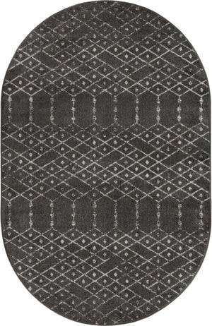 Charcoal Gray 5' 3 x 8' Paxon Trellis Oval Area Rug Geometric Durable Stain Resistant Easy Clean Carpet for Modern Interior Home Decor for Sale at Rug Engine