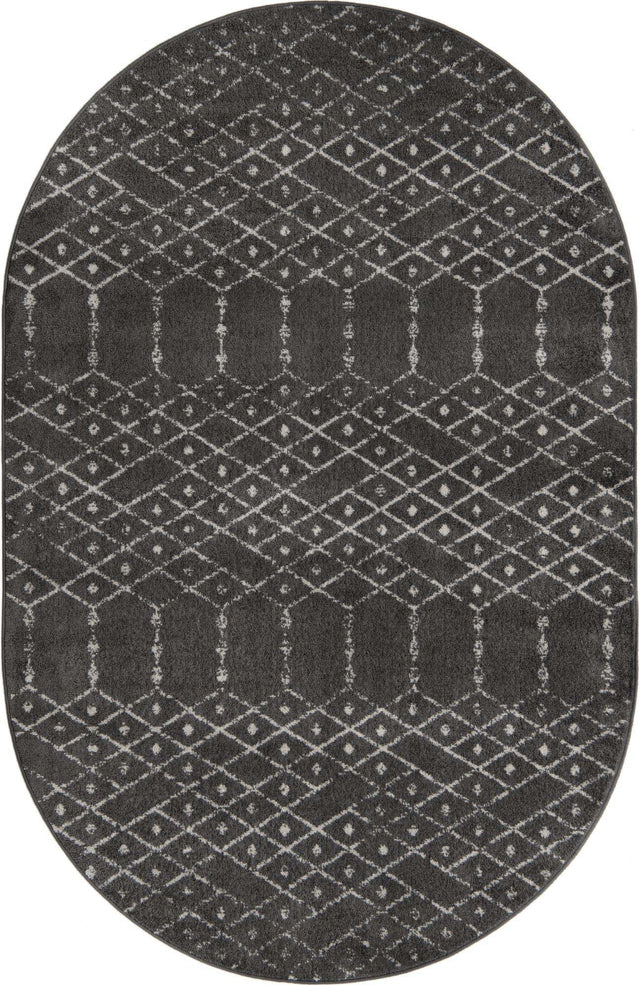 Charcoal Gray 5' 3 x 8' Paxon Trellis Oval Area Rug Geometric Durable Stain Resistant Easy Clean Carpet for Modern Interior Home Decor for Sale at Rug Engine