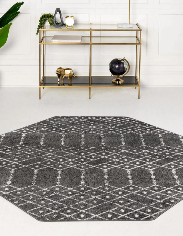 Charcoal Gray 7' 10 x 7' 10 Paxon Trellis Octagon Area Rug Geometric Durable Stain Resistant Easy Clean Carpet for Modern Interior Home Decor for Sale at Rug Engine