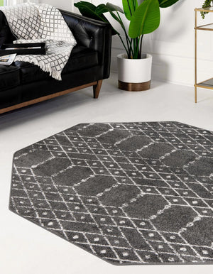 Charcoal Gray 7' 10 x 7' 10 Paxon Trellis Octagon Area Rug Geometric Durable Stain Resistant Easy Clean Carpet for Modern Interior Home Decor for Sale at Rug Engine