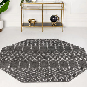Charcoal Gray 7' 10 x 7' 10 Paxon Trellis Octagon Area Rug Geometric Durable Stain Resistant Easy Clean Carpet for Modern Interior Home Decor for Sale at Rug Engine