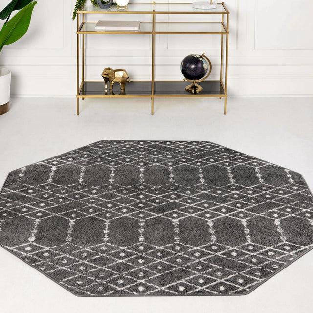 Charcoal Gray 7' 10 x 7' 10 Paxon Trellis Octagon Area Rug Geometric Durable Stain Resistant Easy Clean Carpet for Modern Interior Home Decor for Sale at Rug Engine