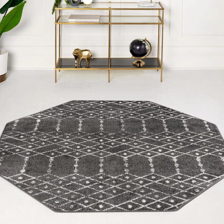 Charcoal Gray 5' 3 x 5' 3 Paxon Trellis Octagon Area Rug Geometric Durable Stain Resistant Easy Clean Carpet for Modern Interior Home Decor for Sale at Rug Engine