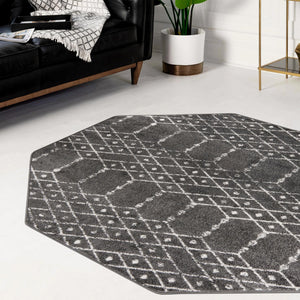 Charcoal Gray 7' 10 x 7' 10 Paxon Trellis Octagon Area Rug Geometric Durable Stain Resistant Easy Clean Carpet for Modern Interior Home Decor for Sale at Rug Engine