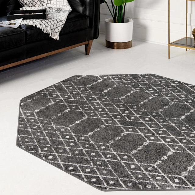 Charcoal Gray 7' 10 x 7' 10 Paxon Trellis Octagon Area Rug Geometric Durable Stain Resistant Easy Clean Carpet for Modern Interior Home Decor for Sale at Rug Engine