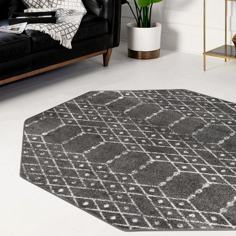 Charcoal Gray 5' 3 x 5' 3 Paxon Trellis Octagon Area Rug Geometric Durable Stain Resistant Easy Clean Carpet for Modern Interior Home Decor for Sale at Rug Engine