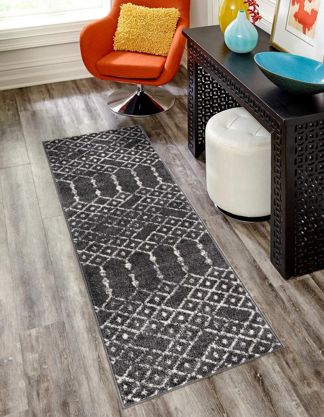 Charcoal Gray 2' 11 x 13' Paxon Trellis Runner Area Rug Geometric Durable Stain Resistant Easy Clean Carpet for Modern Interior Home Decor for Sale at Rug Engine
